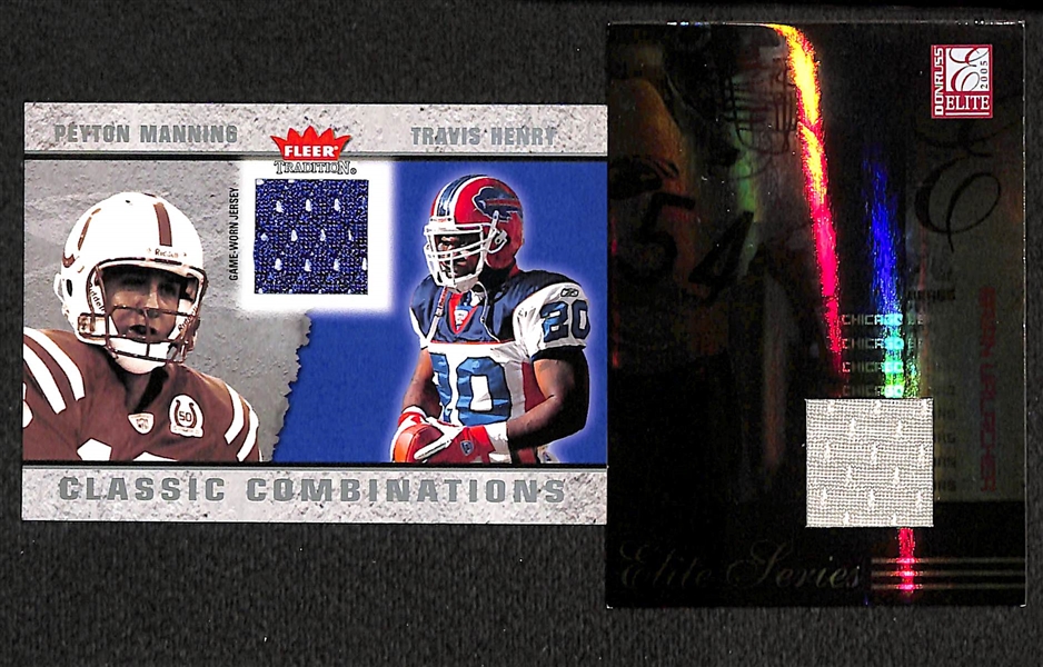 Lot of 50 Certified Football Relic Cards (Mostly Game-Worn Jersey Cards) w/ P. Manning, Brees, Urlacher, T. Brown, ...